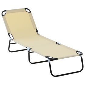 Foldable Outdoor Chaise Lounge Chair, 5-Level Reclining Camping Tanning Chair with Strong Oxford Fabric for Beach, Yard, Patio, Pool, Beige