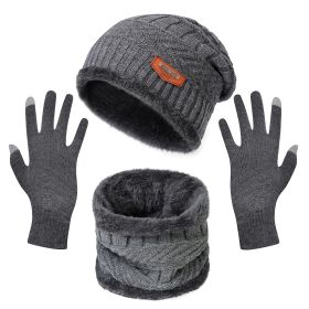 Winter Knitted Hat Scarf Gloves 3Pcs Winter Warm Beanie and Touch Screen Gloves Scarf Set Knit Beanie Skull Cap Neck Warmer Mittens for Men Women (Color: Grey)